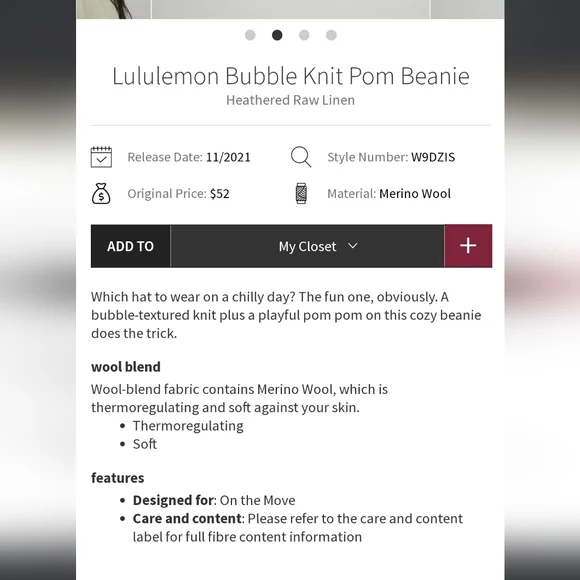 lululemon athletica Cream Knit Pom-Pom Hat - Picture 2 of 8